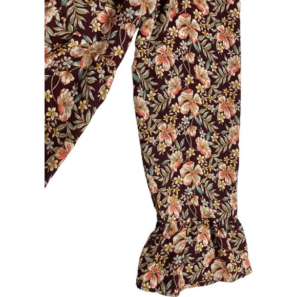 Counterparts Women’s Large Brown Floral Peplum Long Sleeve Blouse - Picture 4 of 7